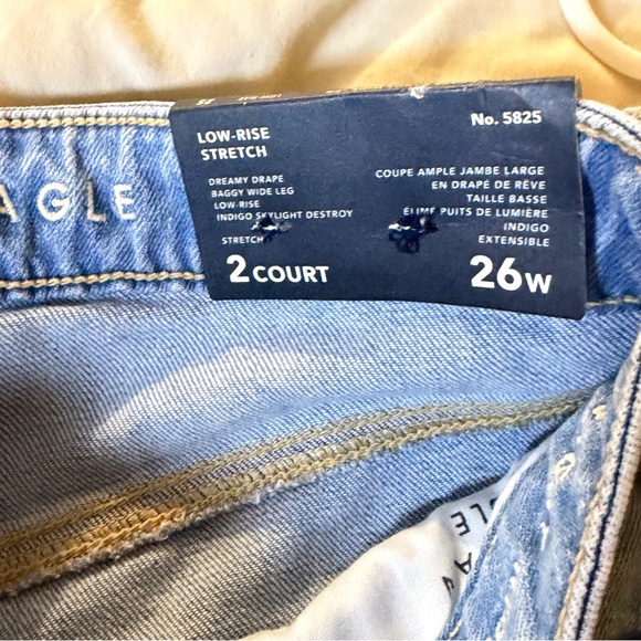 American Eagle Outfitters Light Blue Distressed Wide Leg Jeans - Picture 5 of 6